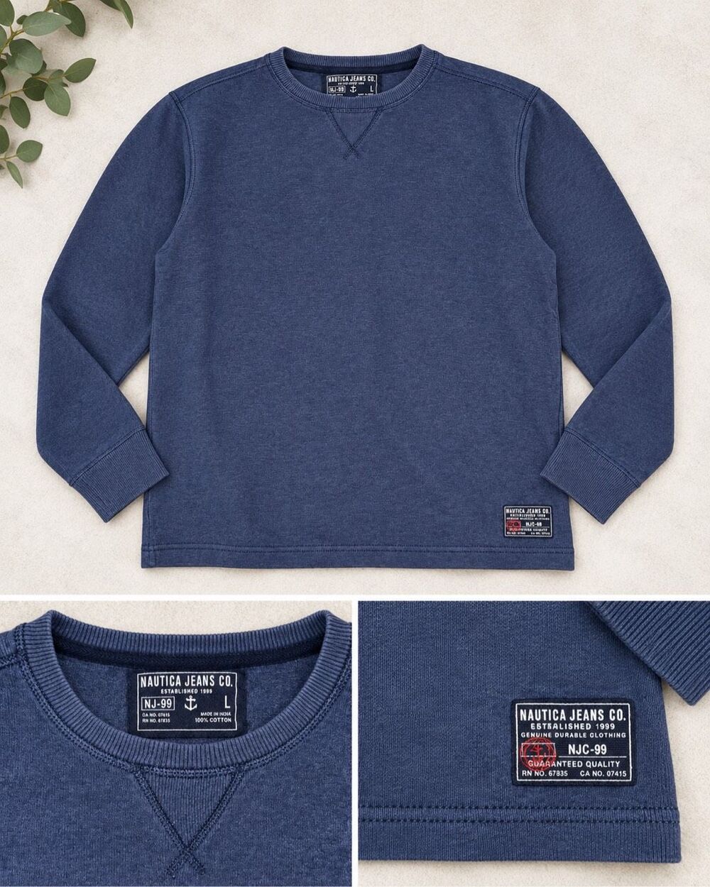 Nautica Jeans Co Men’s Large Navy Blue Crewneck Sweatshirt 100% Cotton NJ-99